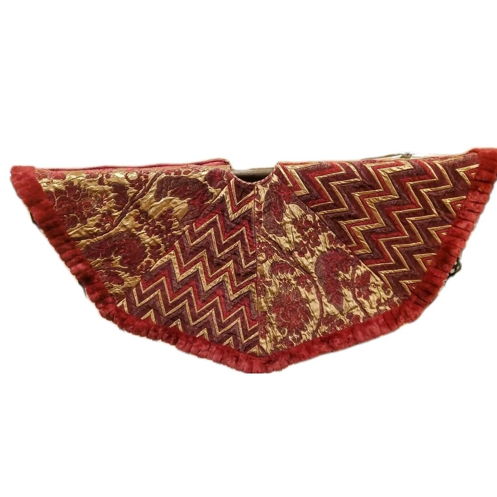 Villar Bacci Tree Skirt Heavy Brocade Rich Burgundy Maroons And Browns Faux Fur